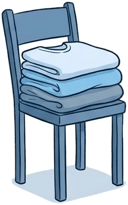 Week one: a few folded clothes tossed on a wooden chair