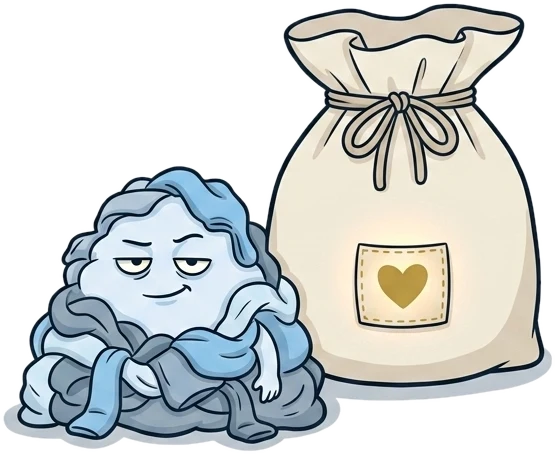 The pile, deflated and losing, sits beside the taller glowing CYDL bag
